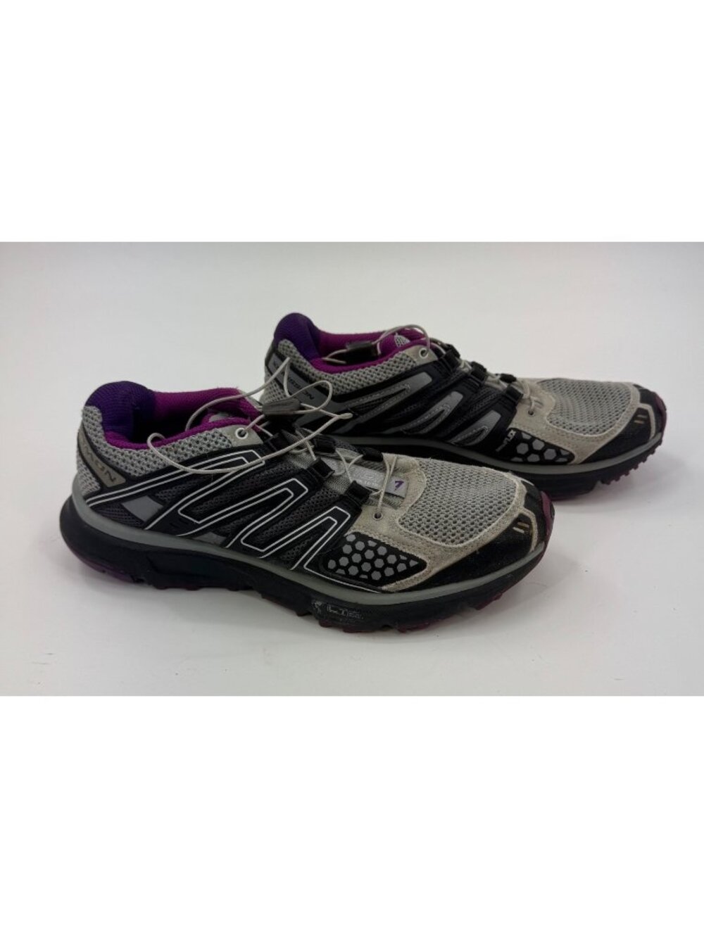 Salomon Womens XR Mission Trail Running Shoes Size 9 Gray/Black/Purple Mesh Ligh